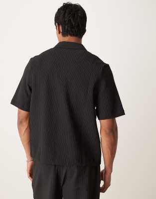 ASOS DESIGN co-ord revere boxy plisse shirt in black
