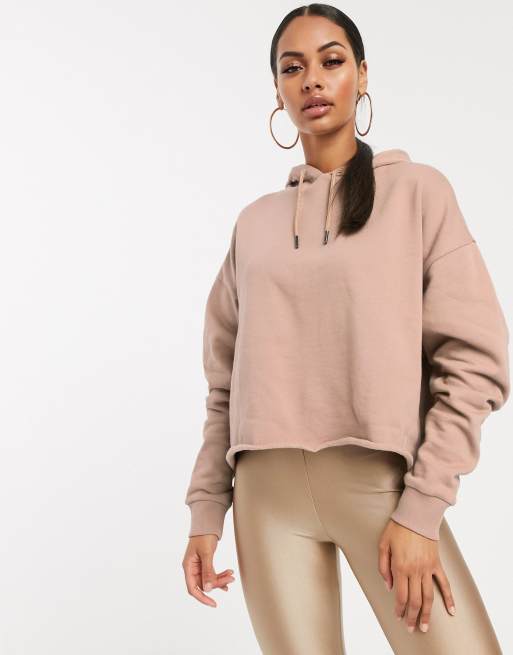ASOS DESIGN co-ord cropped boxy hoodie and disco legging in sand, 2 of 3