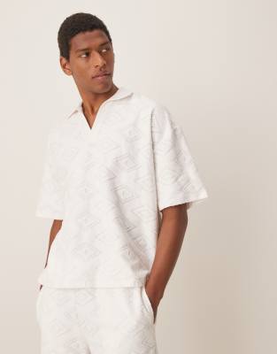 ASOS DESIGN co-ord boxy oversized jacquard polo in ecru  - view 1