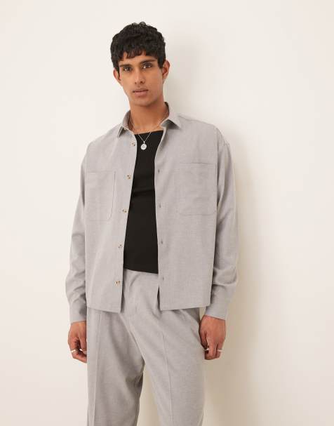 ASOS DESIGN co-ord boxy oversized linen blend cropped shirt in grey