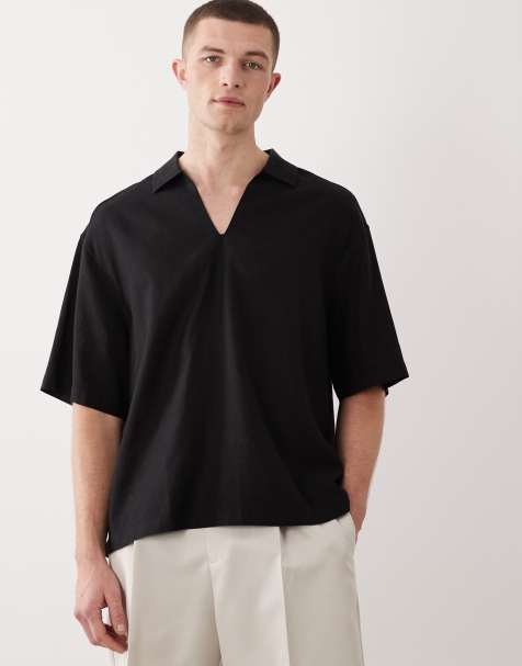 ASOS DESIGN boxy oversized overhead linen blend shirt in black