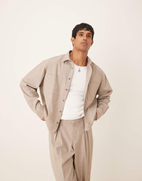 ASOS DESIGN co-ord boxy oversized pinstripe shirt in grey