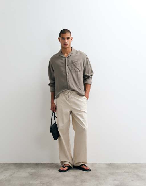 ASOS DESIGN co-ord boxy oversized revere linen blend shirt in light brown, 2 of 5