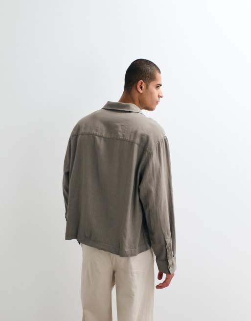 ASOS DESIGN co-ord boxy oversized revere linen blend shirt in light brown, 3 of 5