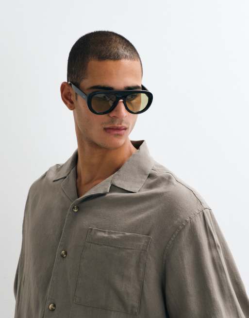 ASOS DESIGN co-ord boxy oversized revere linen blend shirt in light brown, 4 of 5