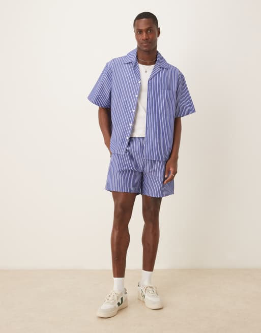 ASOS DESIGN co-ord boxy oversized revere stripe shirt in blue 