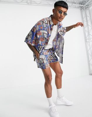 ASOS DESIGN Co-ord boxy oversized shirt in all over vintage inspired print - MULTI