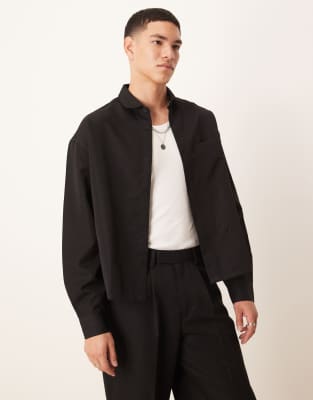 asos ASOS DESIGN co-ord boxy oversized shirt in black