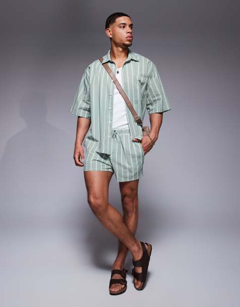 ASOS DESIGN co-ord boxy oversized shirt in green stripe - view 2