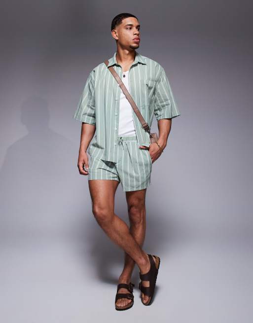 ASOS DESIGN co-ord boxy oversized shirt in green stripe, 2 of 4