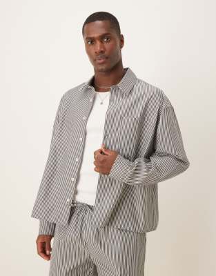 asos ASOS DESIGN co-ord boxy oversized stripe shirt in grey