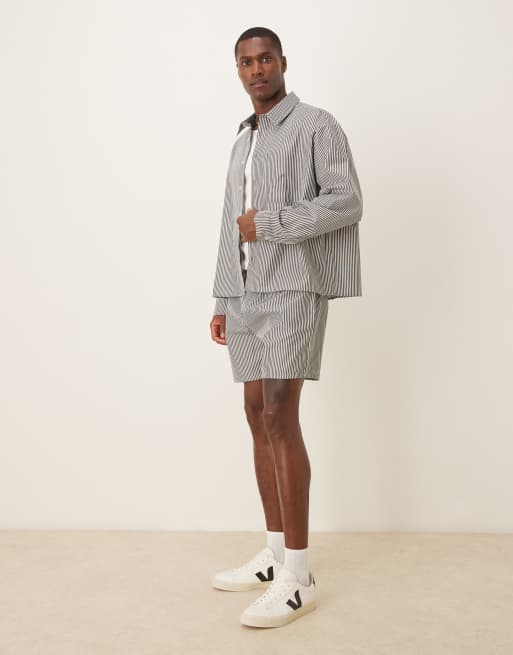 ASOS DESIGN co-ord boxy oversized stripe shirt in grey, 2 of 4