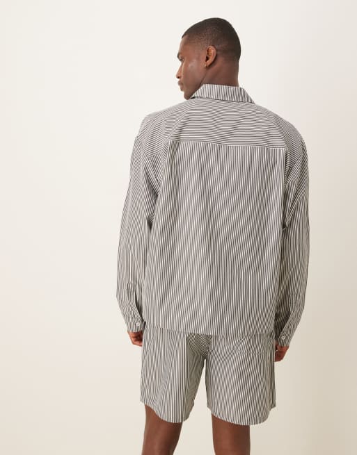 ASOS DESIGN co-ord boxy oversized stripe shirt in grey, 4 of 4
