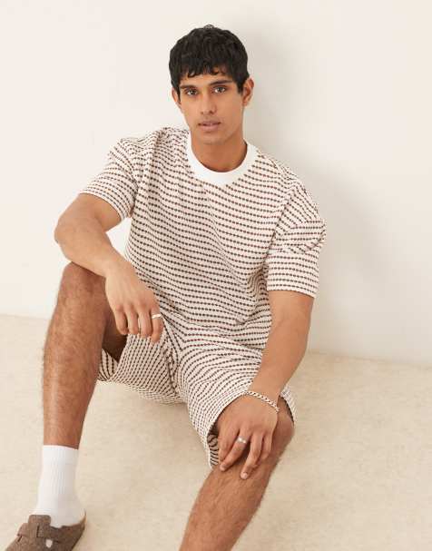 ASOS DESIGN co-ord boxy oversized t-shirt with dropped shoulder in neutral textured stripe - view 1