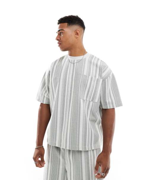 ASOS DESIGN co-ord boxy oversized t-shirt with pocket in textured stripe - view 1
