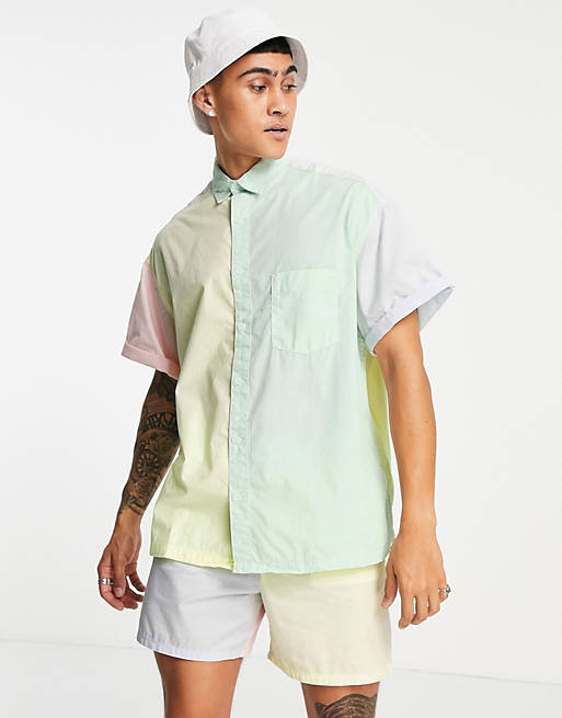  co-ord boxy oversized washed poplin shirt in pastel colour block 