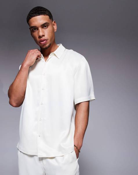 ASOS DESIGN co-ord boxy relaxed satin shirt in cream - view 1