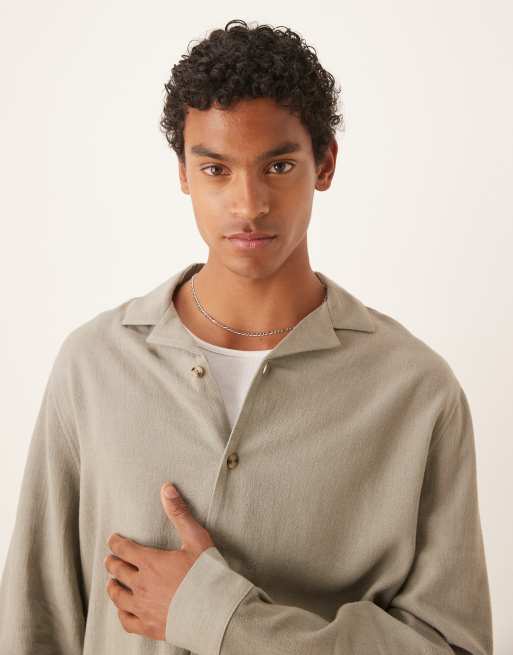 ASOS DESIGN co-ord boxy revere linen blend shirt in green, 2 of 4