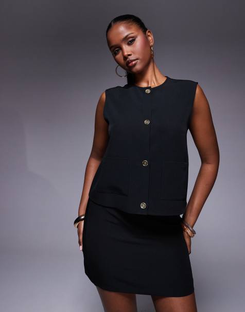 ASOS DESIGN co-ord boxy waistcoat in black with gold buttons - view 1