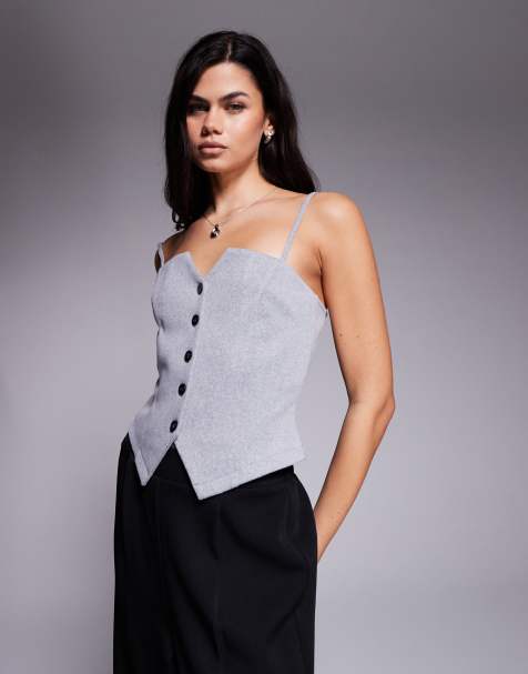 ASOS DESIGN co-ord brushed button detail cami waistcoat in grey - view 1