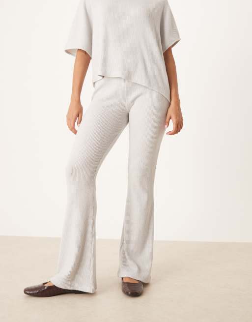 ASOS DESIGN co-ord brushed rib flared trouser in grey, 4 of 5