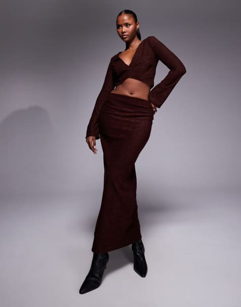 ASOS DESIGN co-ord brushed rib v front crop top and maxi skirt 3 - view 1