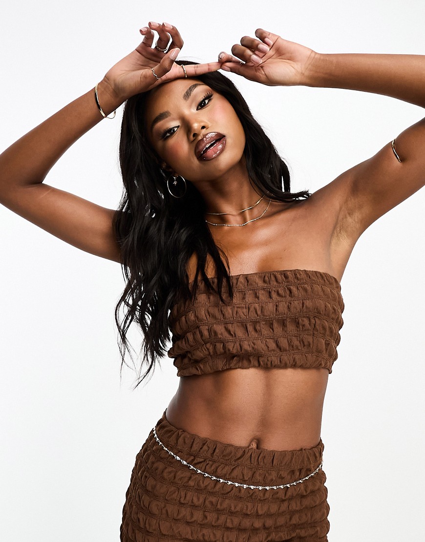 ASOS DESIGN co-ord bubble texture bandeau crop top in chocolate-Brown