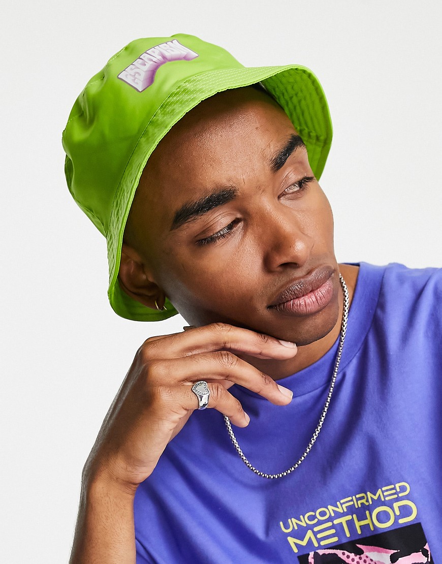 ASOS DESIGN co-ord bucket hat in bright green with escapism print