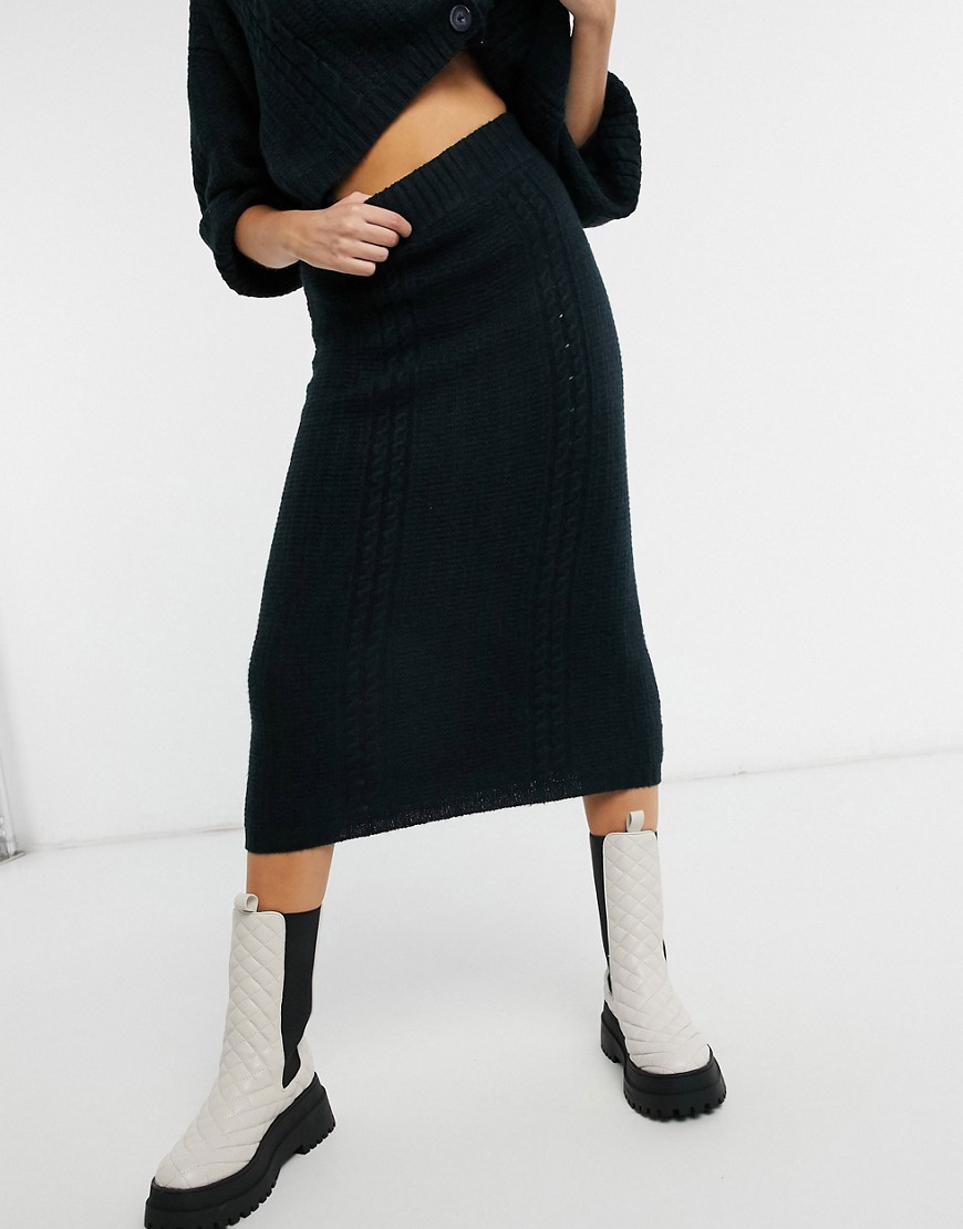 ASOS DESIGN co-ord cable skirt in navy-Stone