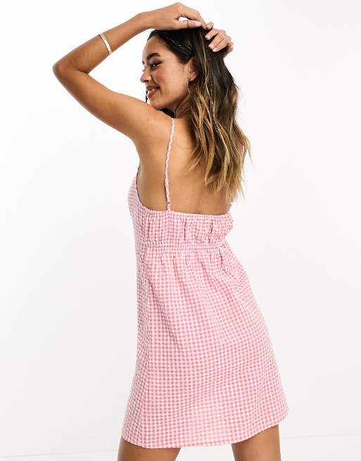 ASOS DESIGN Co ord cami bow bust mini dress in pink gingham seersucker ASOS