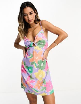 ASOS DESIGN Co ord cami bow bust mini dress in purple floral print