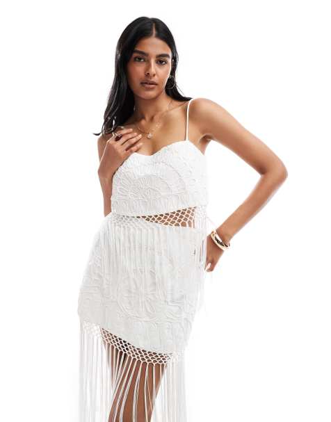 ASOS DESIGN co-ord cami top with cornelli and fringe detail - view 1