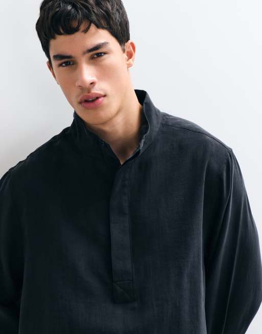 ASOS DESIGN co-ord camicia oversize fluida con collo a imbuto e modello da indossare dalla testa, nera, 3 di 5
