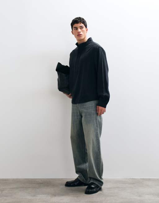 ASOS DESIGN co-ord camicia oversize fluida con collo a imbuto e modello da indossare dalla testa, nera, 5 di 5
