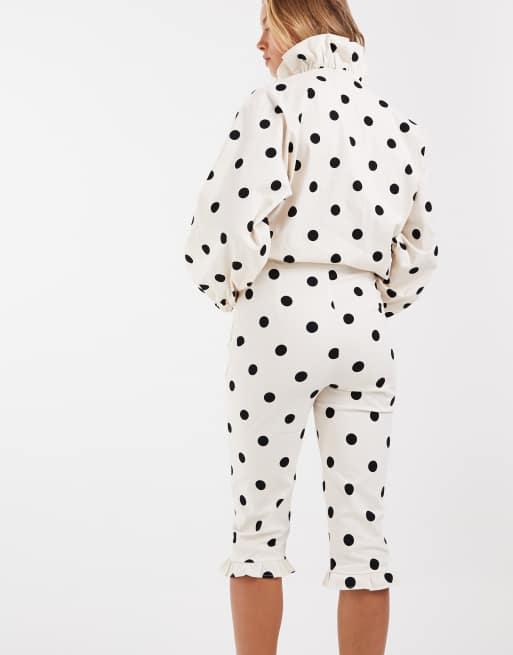 ASOS DESIGN  co ord capri trousers with frill in polka dot, 4 of 5