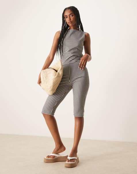 ASOS DESIGN co-ord capri trousers with side split in gingham print