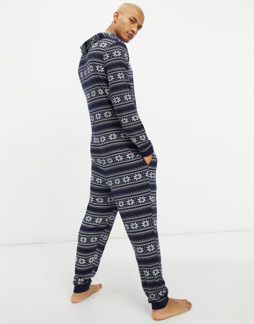 ASOS DESIGN co ord christmas onesie in navy fair isle print ASOS