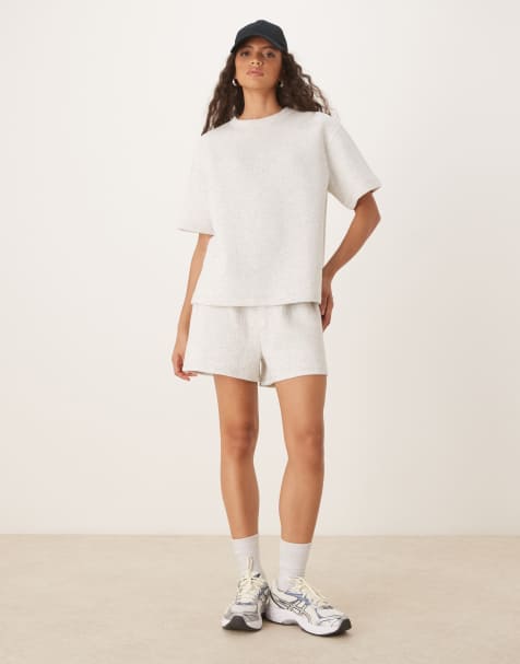 ASOS DESIGN co-ord chunky rib short sleeve t-shirt and shorts in grey  marl - view 1