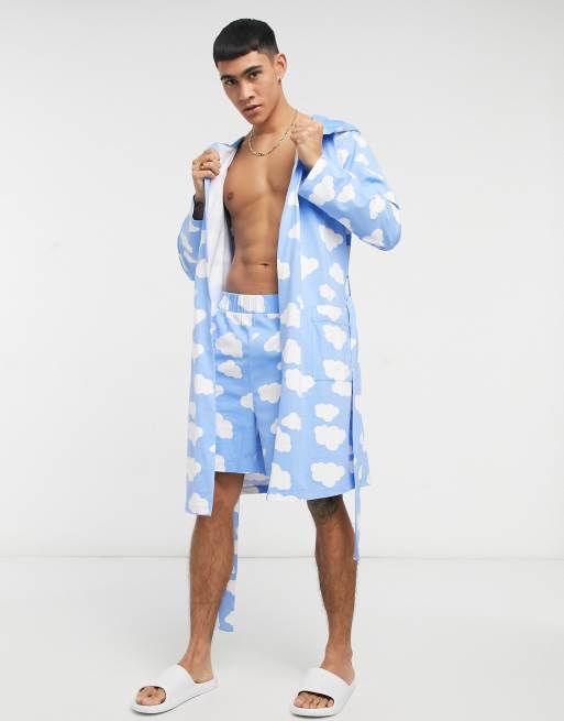 ASOS DESIGN lounge T-shirt and shorts pajama set with cloud print in blue