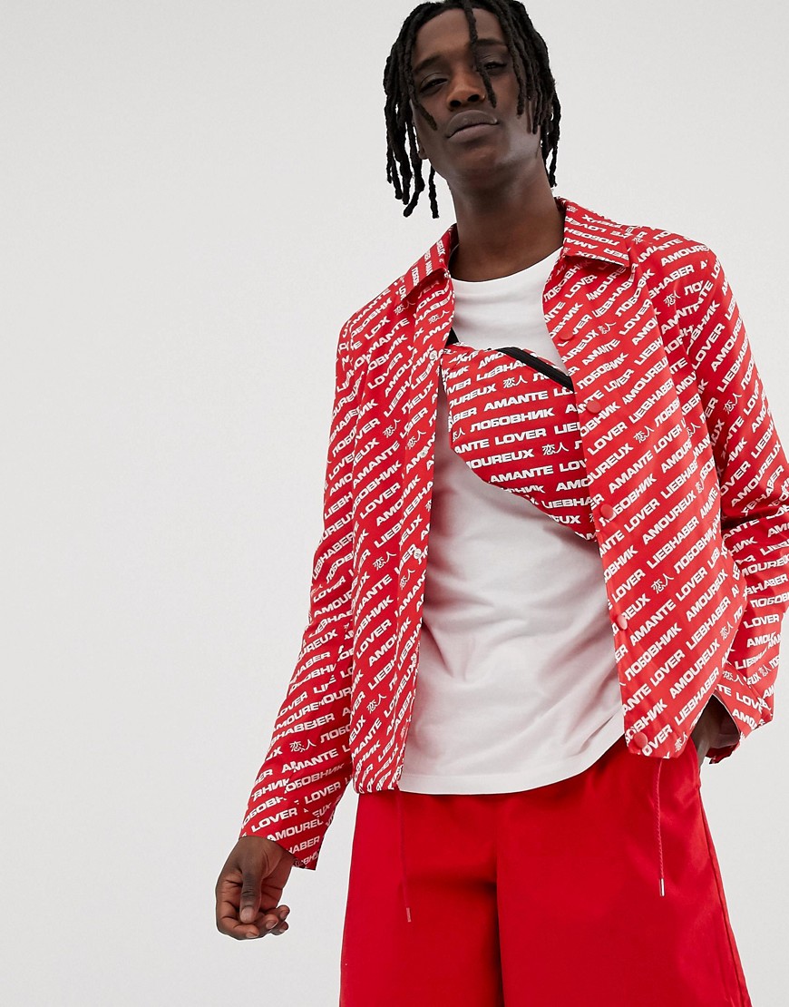 ASOS DESIGN co-ord coach jacket with print in red