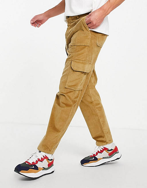 ASOS DESIGN cord cargo trousers in skater fit in stone