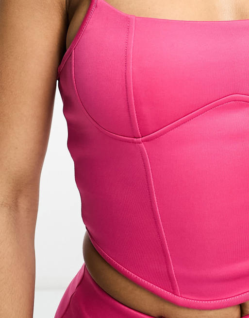 ASOS DESIGN co-ord corset cami top in pink in scuba-style fabric, 3 of 4