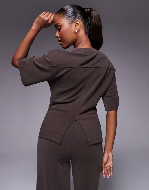ASOS DESIGN co-ord corset waist tee in brown, 3 of 4