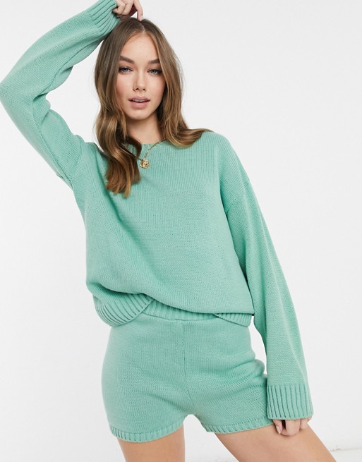 ASOS DESIGN co-ord crew neck jumper with long sleeve in light green