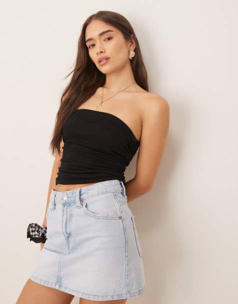 ASOS DESIGN co-ord crinkle bandeau top in black - view 1