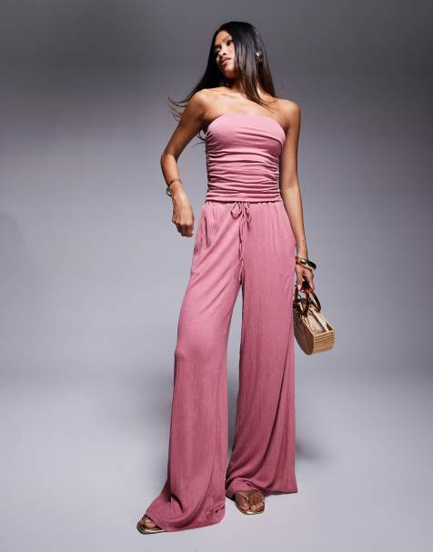 ASOS DESIGN co-ord crinkle bandeau top in dusty rose - LPINK - view 1