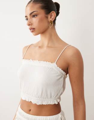 ASOS DESIGN co-ord crinkle tie shoulder cami top in white