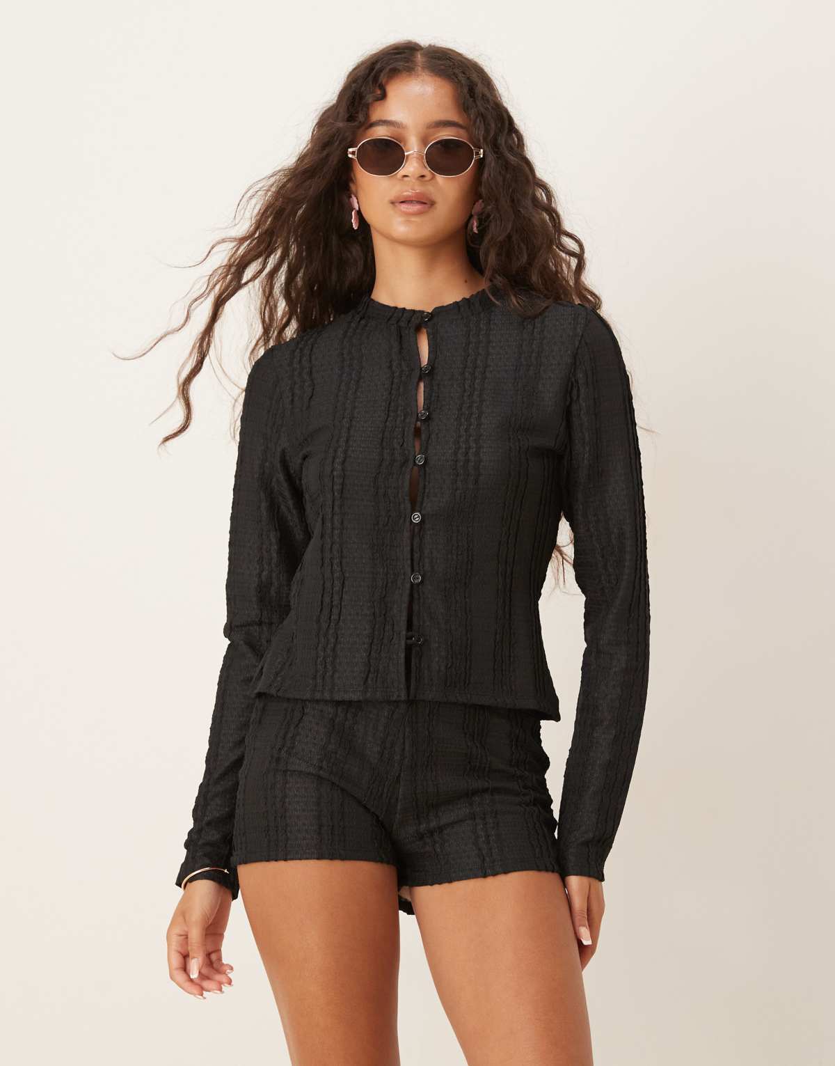 ASOS DESIGN co-ord crochet frill micro short in black