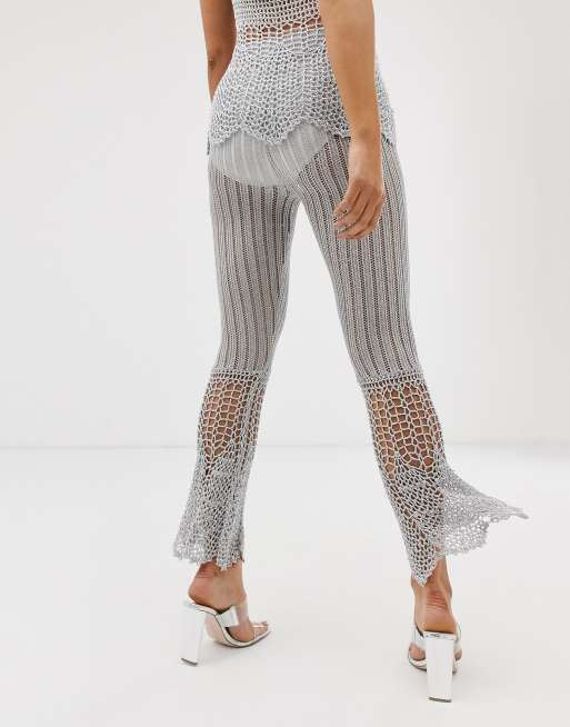 ASOS DESIGN co-ord crochet high waisted flares in metallic yarn, 2 of 4
