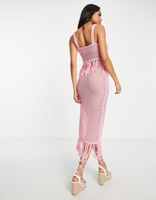 Pink crochet midi skirt sale